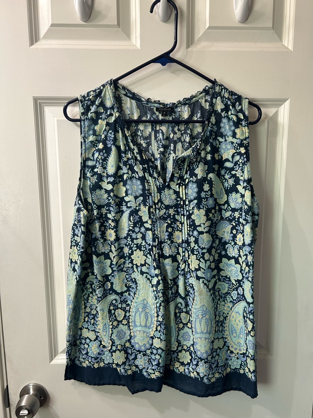 Talbots Navy Blue Paisley Print Sleeveless blouse